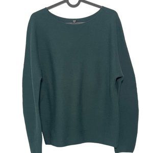 Uniqlo Boatneck 100 % Cotton Teal Sweater Wide Long Sleeve Loose Fit Knit Small